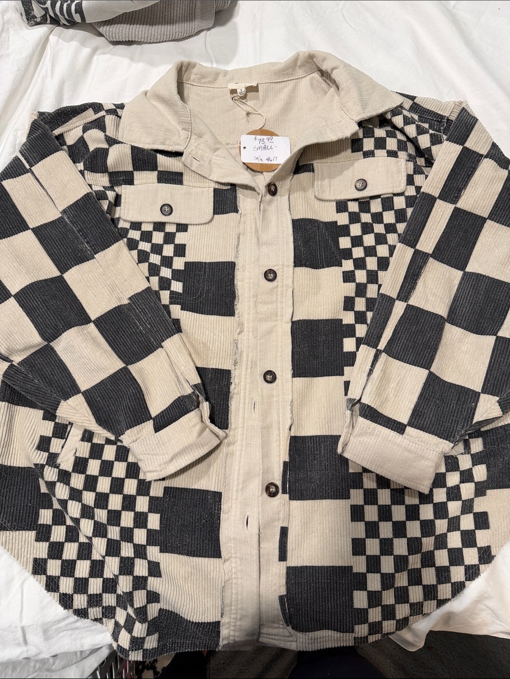 BiBi Black & Cream Checkerboard Button-Up Jacket